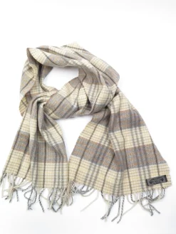Vintage Cream & Grey Check Tartan Lambswool Scarf