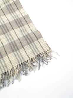 Vintage Cream & Grey Check Tartan Lambswool Scarf