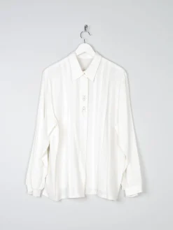 Vintage Cream Blouse With Collar & Rhinestone Detail L/XL