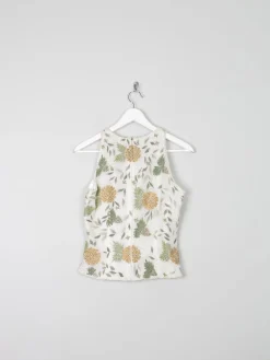 Vintage Cream Floral Beaded Halter Neck Cropped Top S