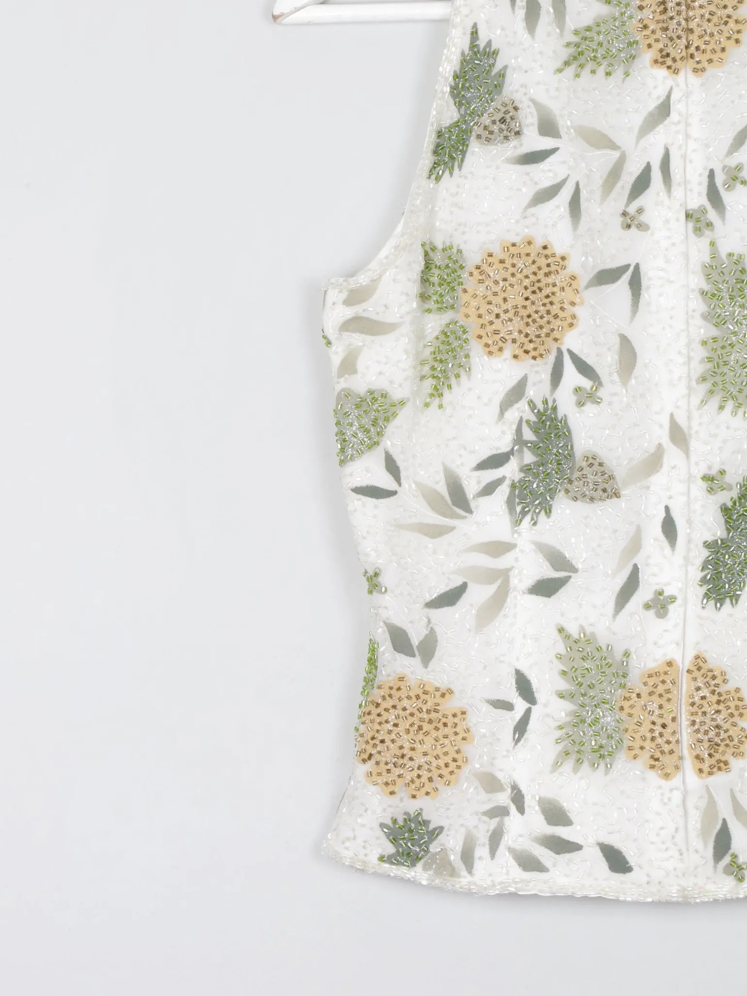 Vintage Cream Floral  Beaded Halter Neck Cropped Top S