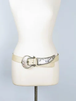 Vintage Cream Italian Leather 1990s Belt S/M