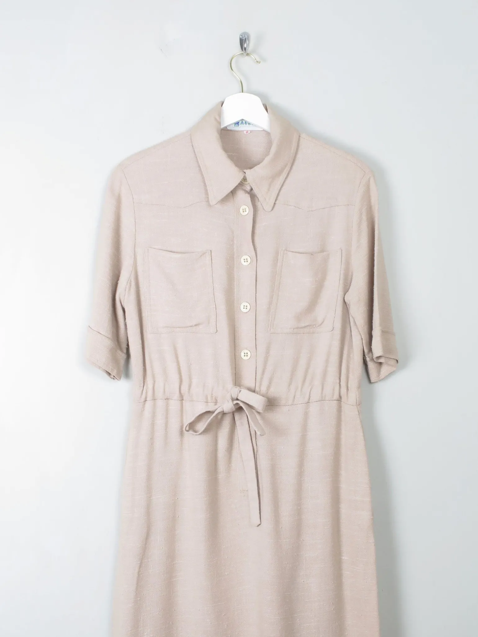 Vintage Cream Linen Safari Dress S
