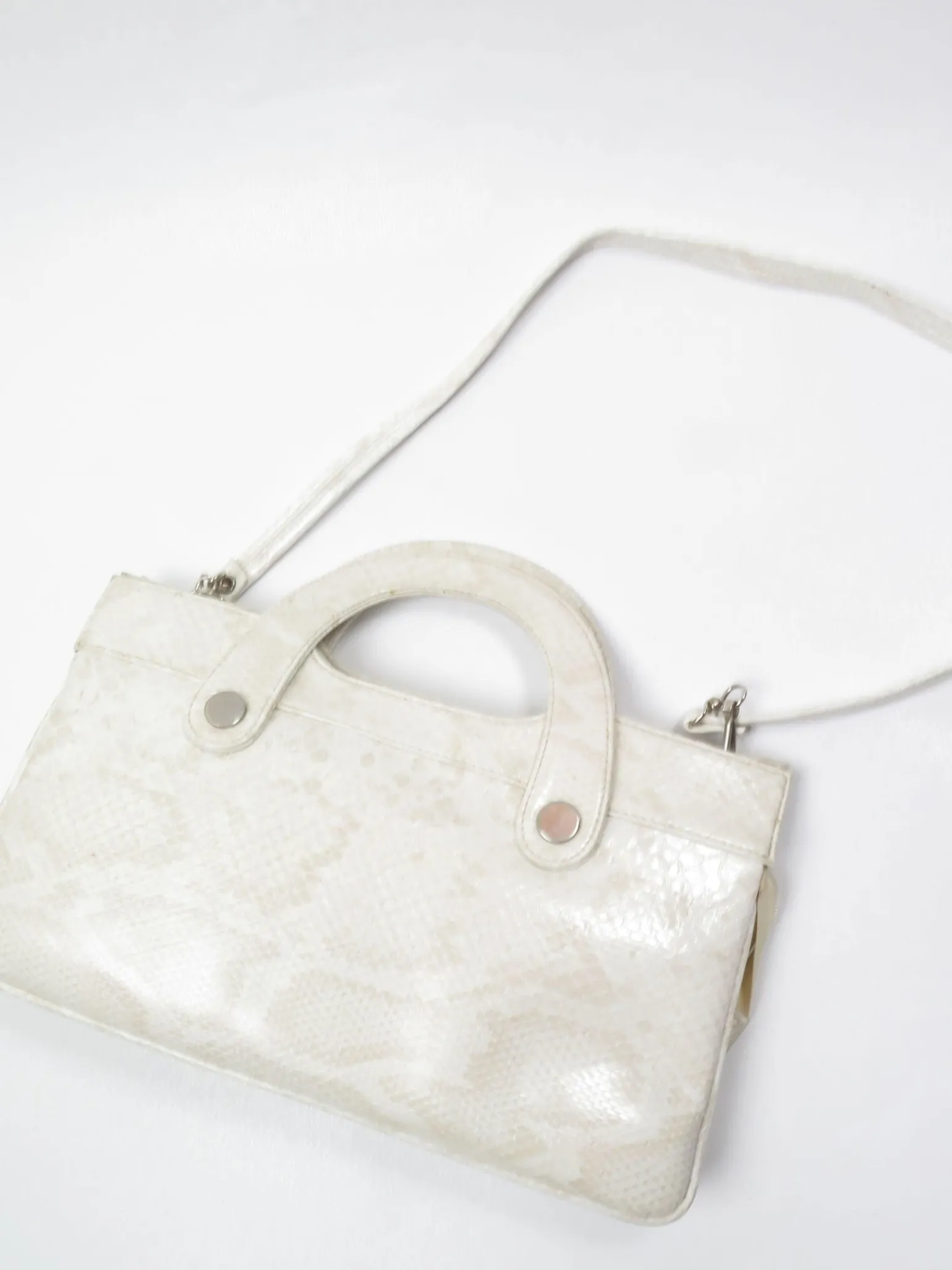 Vintage Cream Mock Crock 1970s Bag With Long Strap