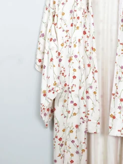 Vintage Cream Silk Colourful Printed Kimono S-L