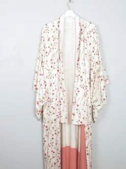 Vintage Cream Silk Colourful Printed Kimono S-L