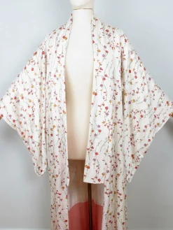 Vintage Cream Silk Colourful Printed Kimono S-L