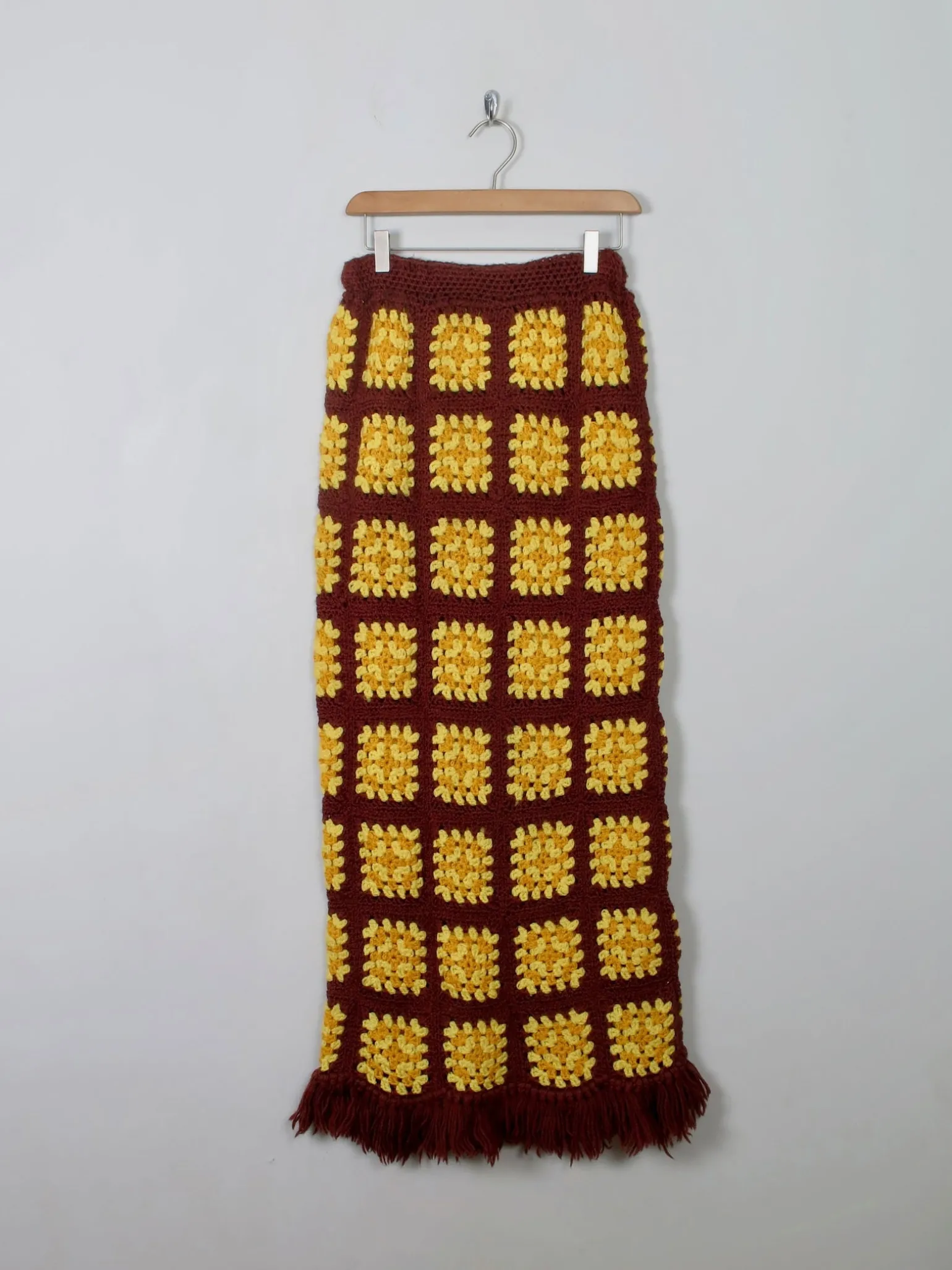 Vintage Crochet Yellow & Brown Skirt S