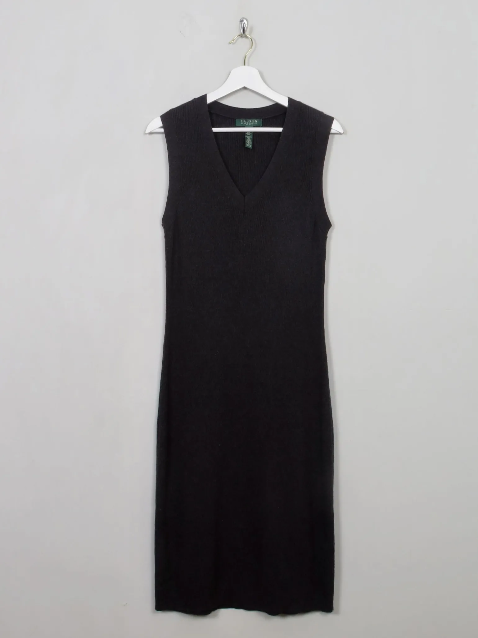 Vintage Dark Grey Ralph Lauren Ribbed Jumper Dress M/L