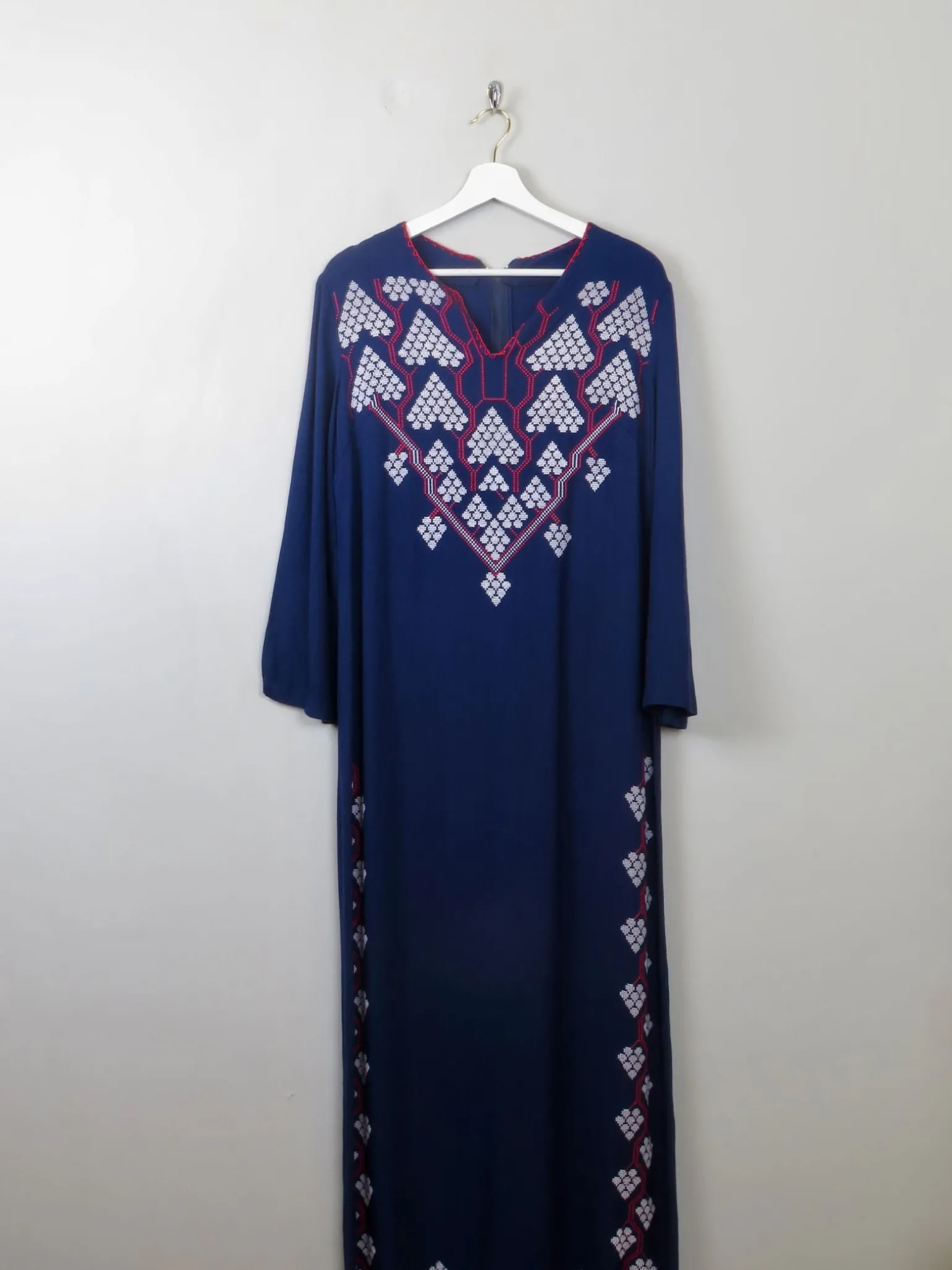 Vintage Embroidered Blue Ethic Kaftan/ Robe Dress S/M