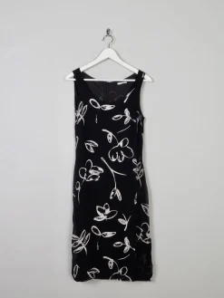 Vintage Fitted Black Dress With Cream Flowers 10/12