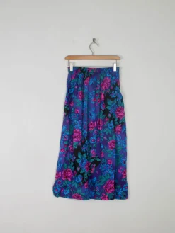 Vintage Floral Blue/Purple Skirt Elasticated S