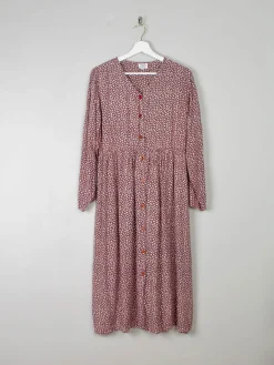 Vintage Floral Prairie Dress Brown & White Button Down S/M