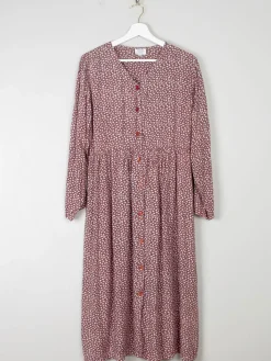 Vintage Floral Prairie Dress Brown & White Button Down S/M