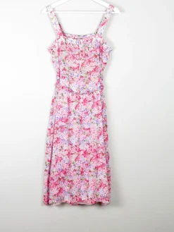 Vintage Floral Printed Pink Summer Dress 10
