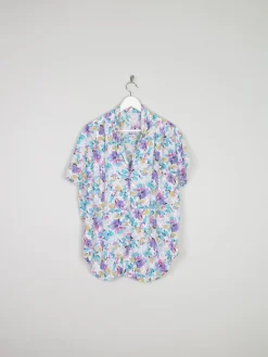 Vintage Floral Printed Short Sleeved Blouse M/L