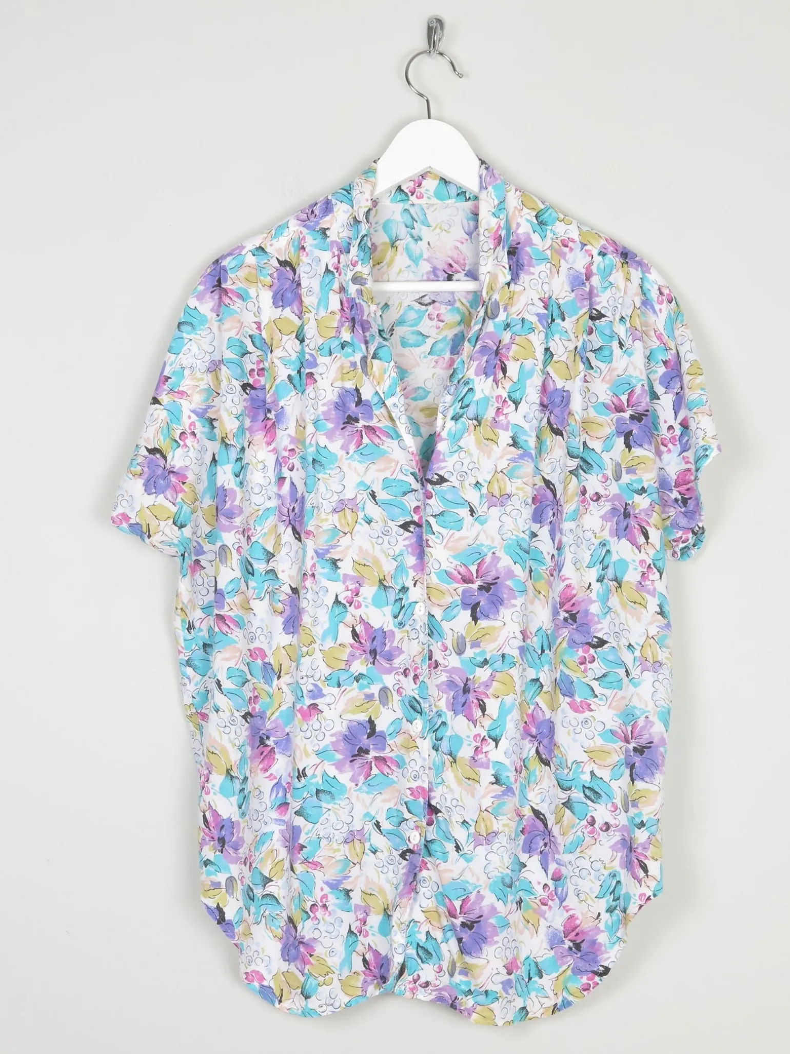 Vintage Floral Printed Short Sleeved Blouse M/L