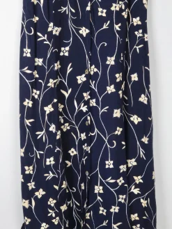 Vintage Floral 1990s Summer Navy Dress S