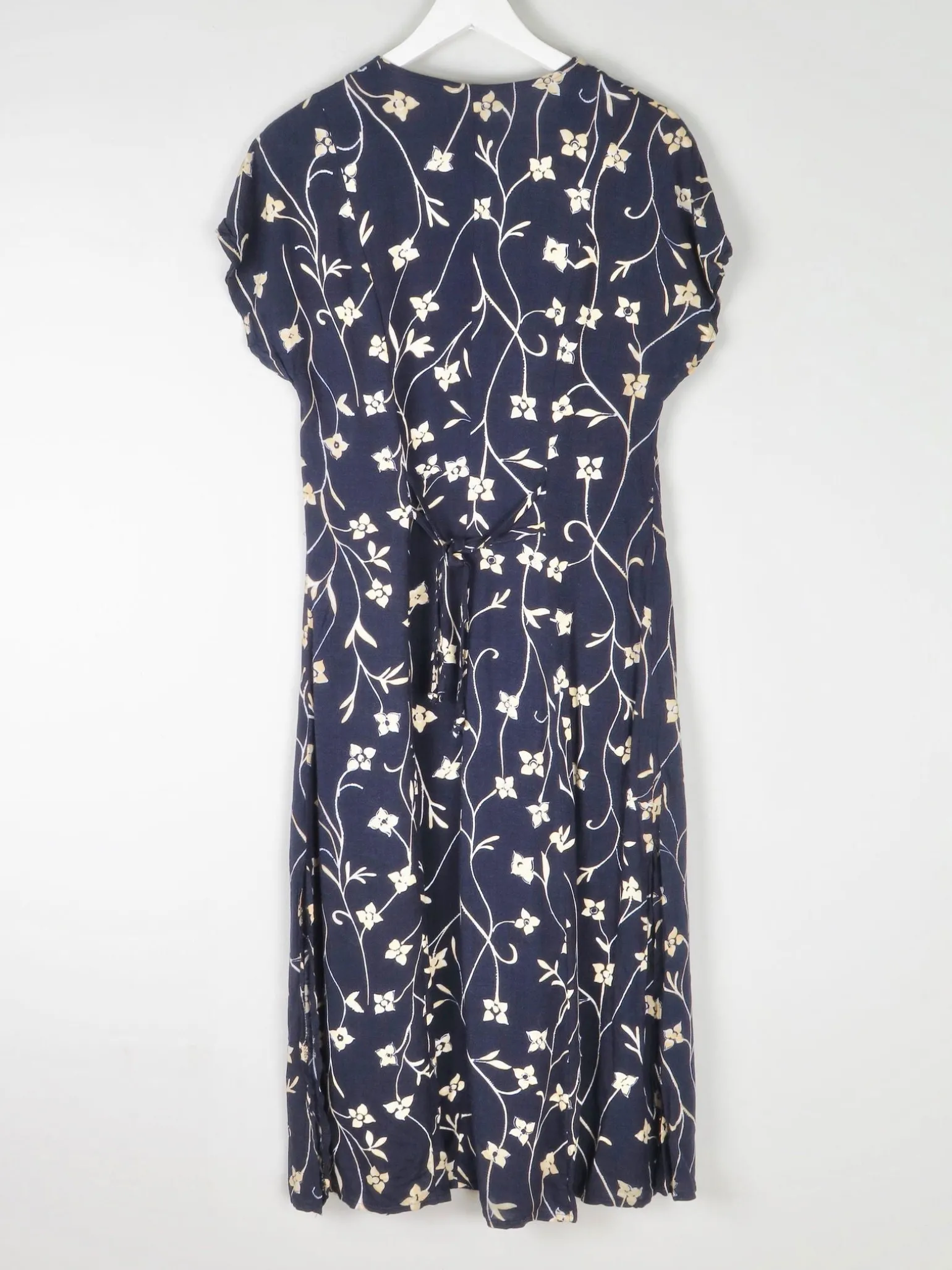 Vintage Floral 1990s Summer Navy Dress S