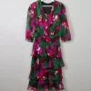 Vintage Floral 80s Tiered Dress L