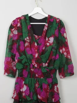 Vintage Floral 80s Tiered Dress L