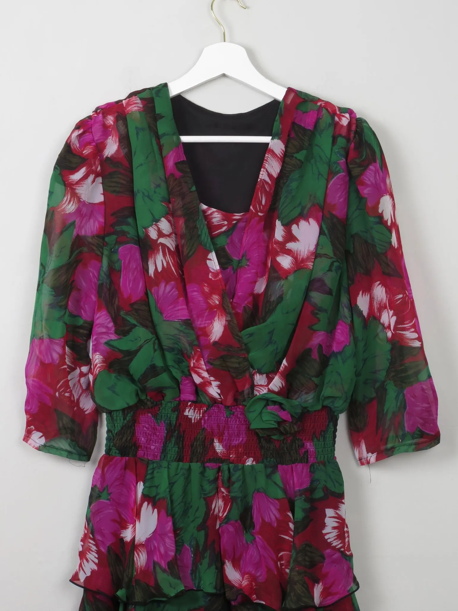 Vintage Floral 80s Tiered Dress L