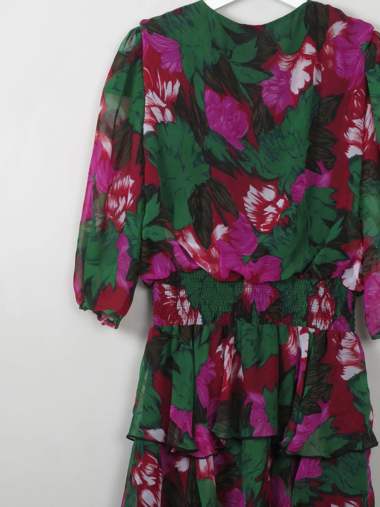 Vintage Floral 80s Tiered Dress L