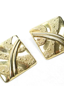 Vintage Gold Coloured Square 1980s Clip On Earrings