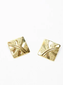 Vintage Gold Coloured Square 1980s Clip On Earrings