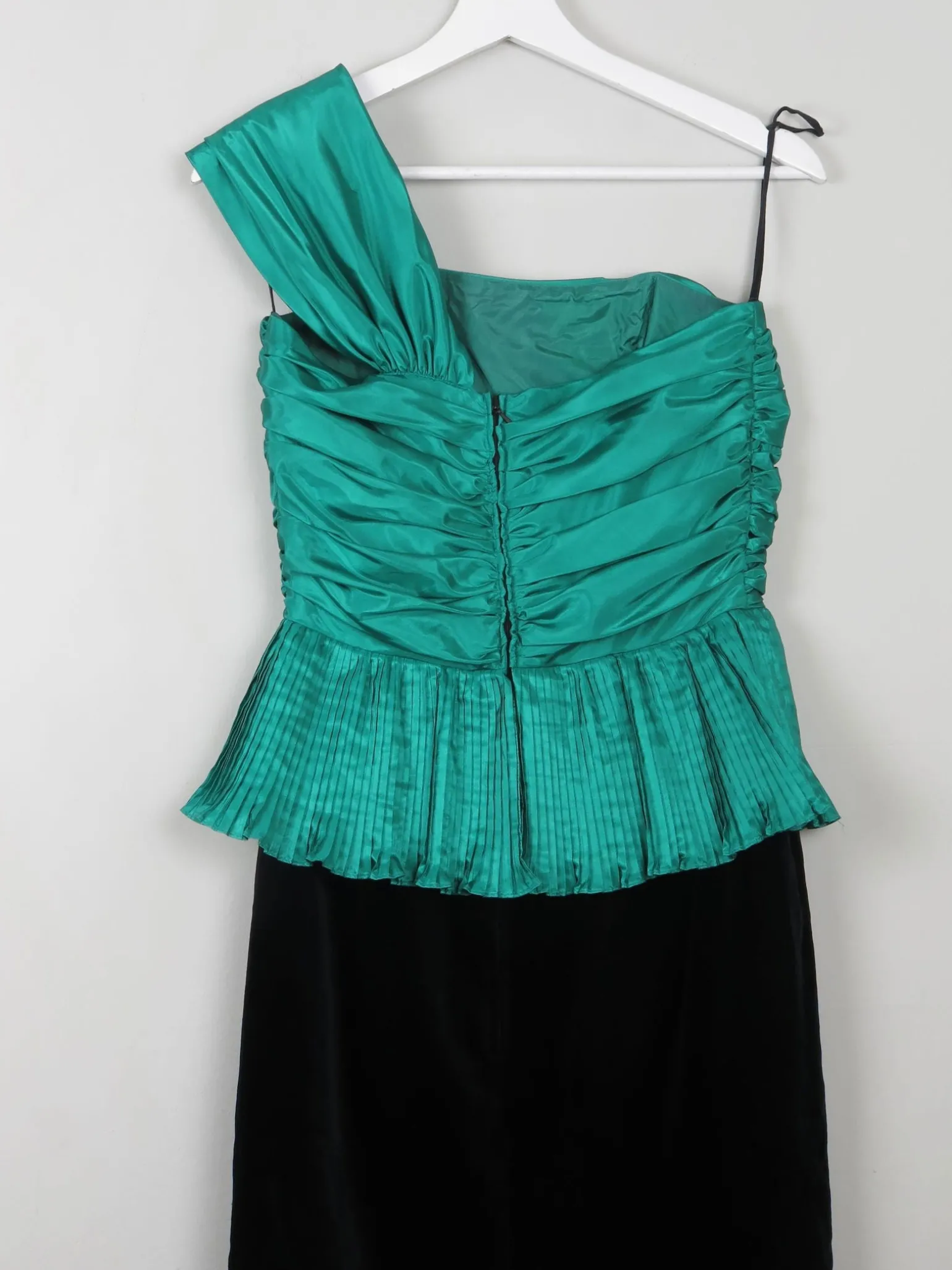 Vintage Green & Black Dress One Shoulder XS