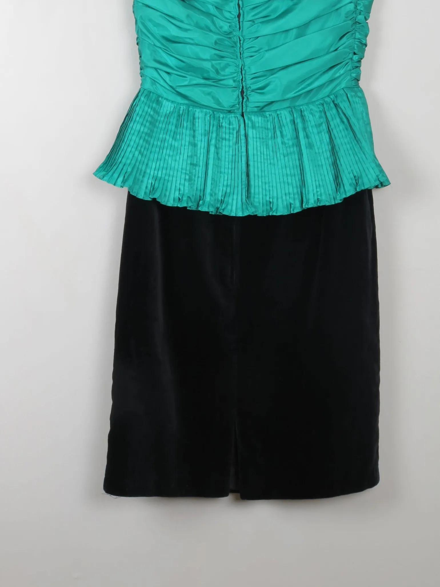 Vintage Green & Black Dress One Shoulder XS