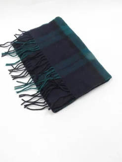 Vintage Green & Navy Wool Tartan Scarf