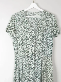 Vintage Green Floral Printed Dress S