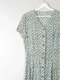 Vintage Green Floral Printed Dress S