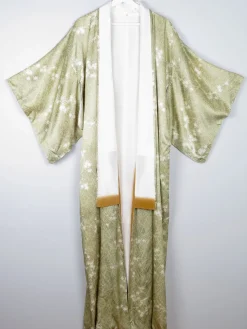 Vintage Green Leaf Print Kimono M