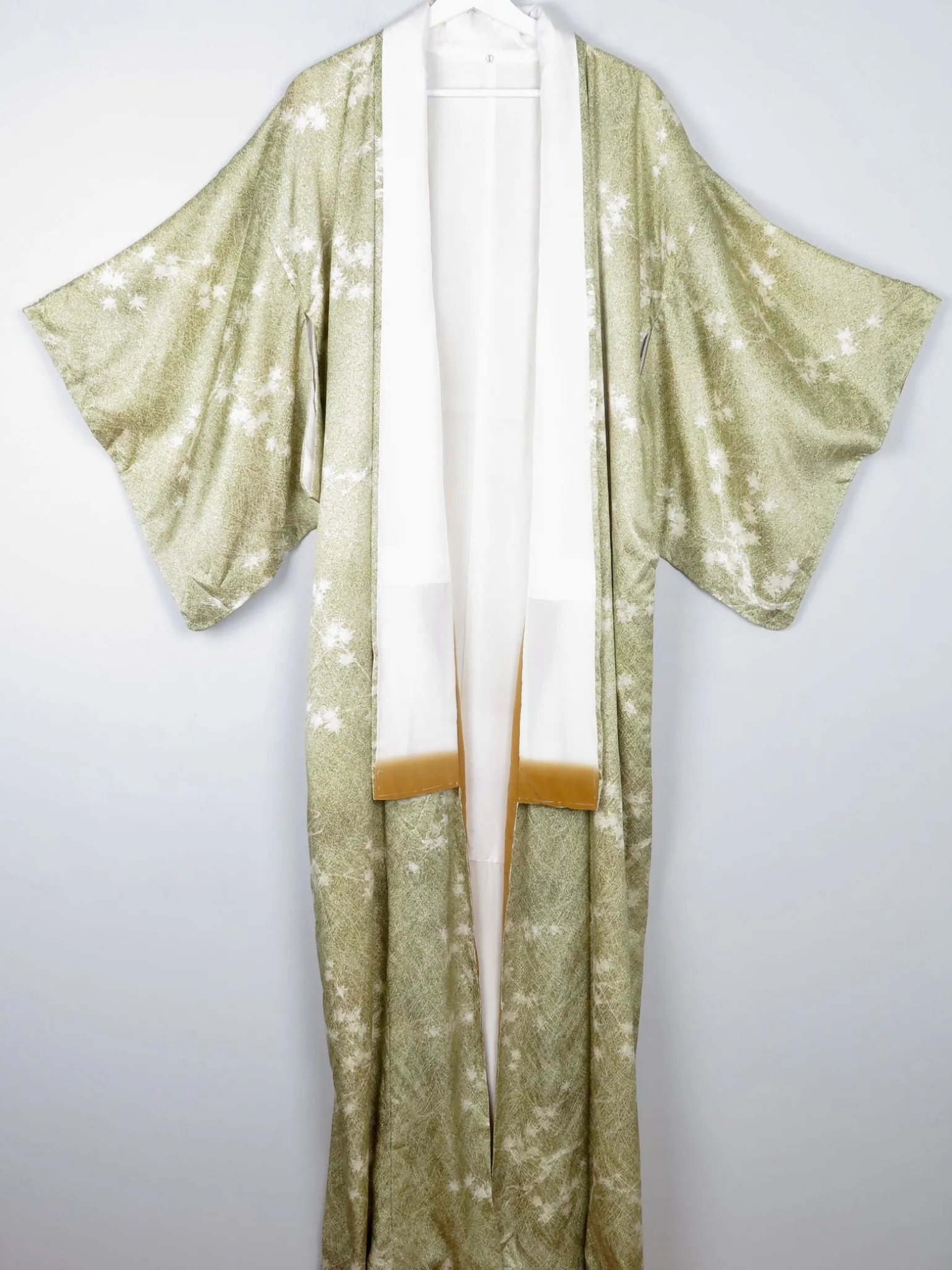 Vintage Green Leaf Print Kimono M