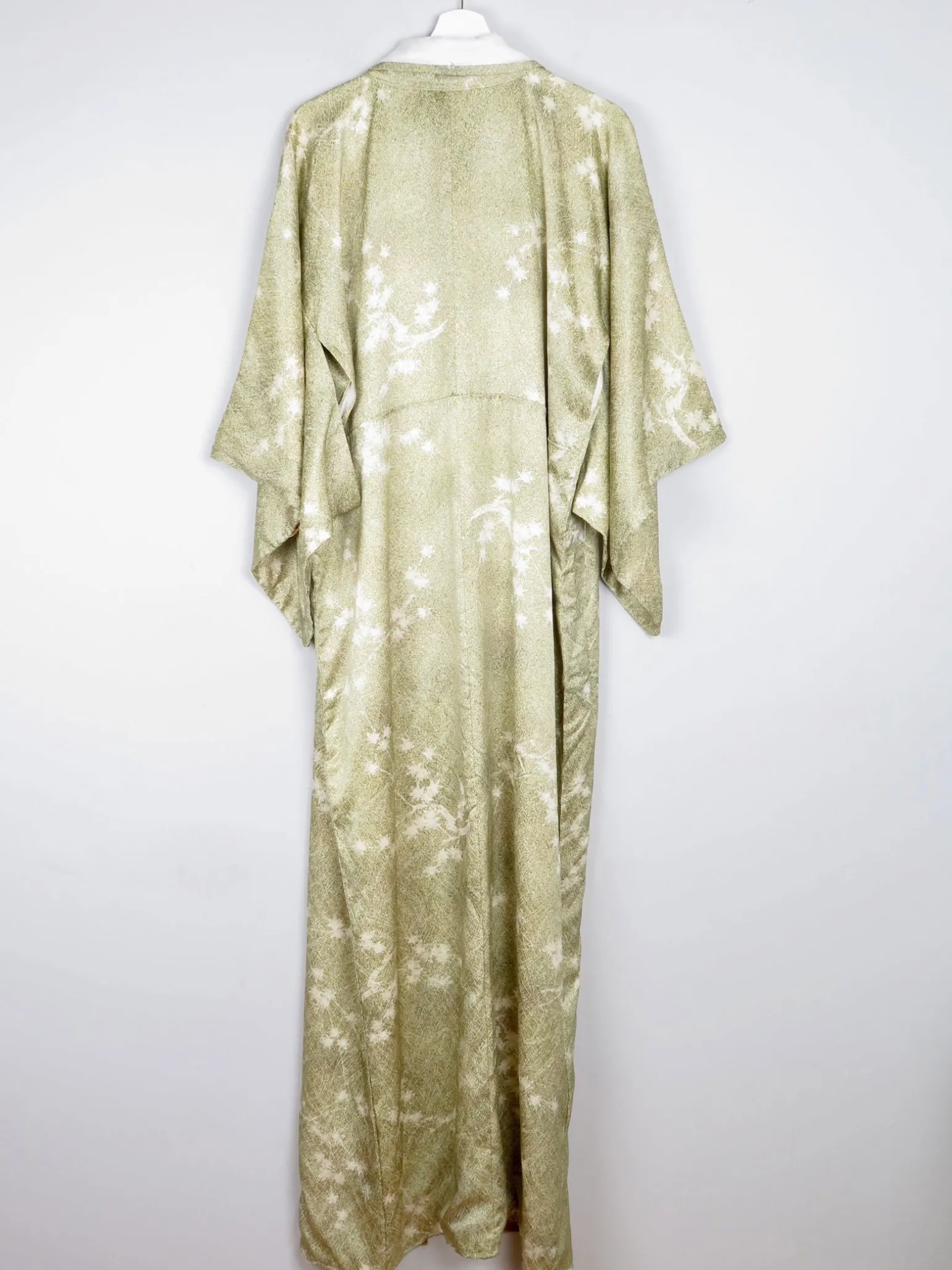 Vintage Green Leaf Print Kimono M