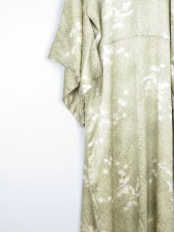 Vintage Green Leaf Print Kimono M