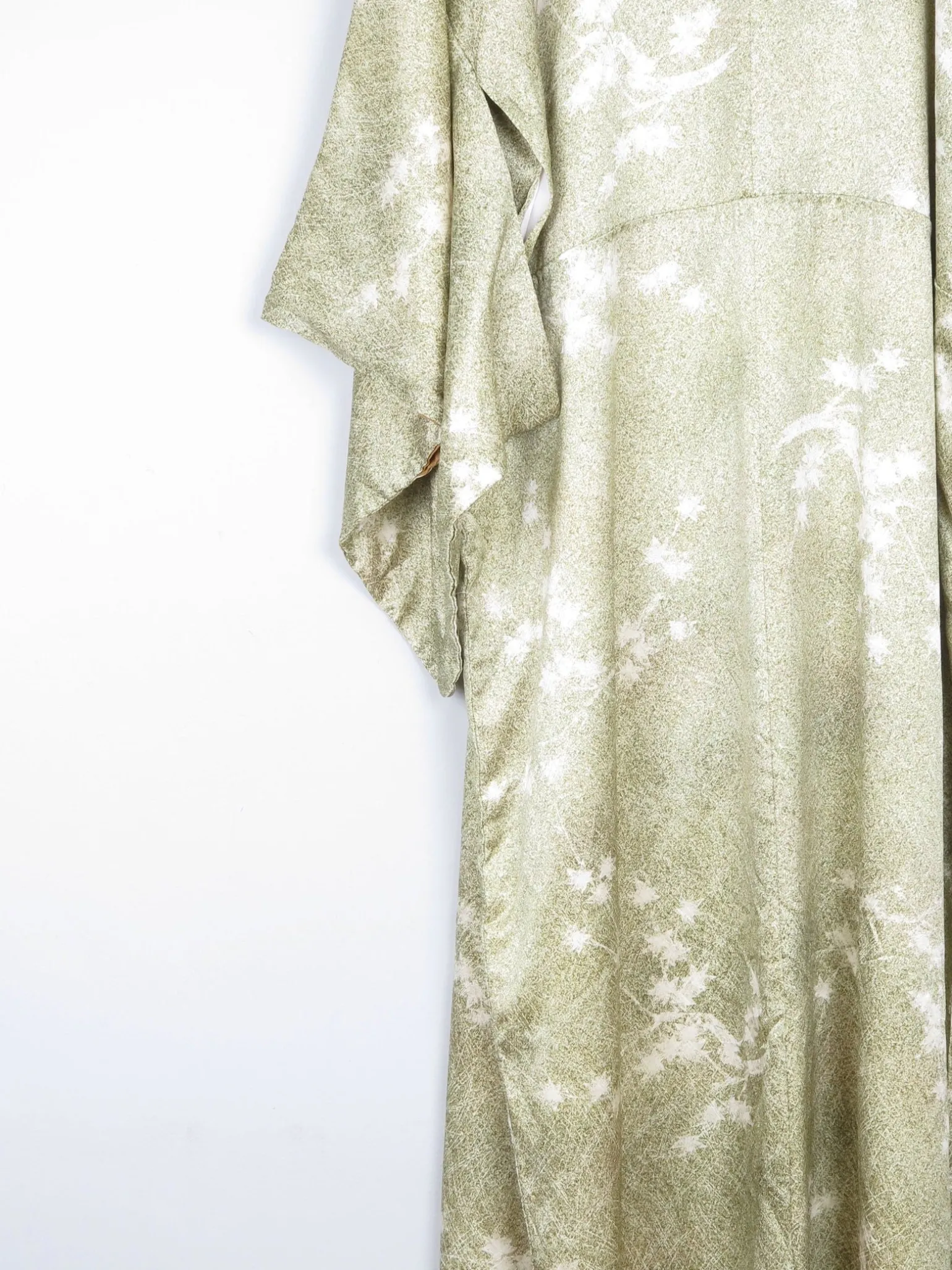 Vintage Green Leaf Print Kimono M