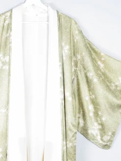 Vintage Green Leaf Print Kimono M