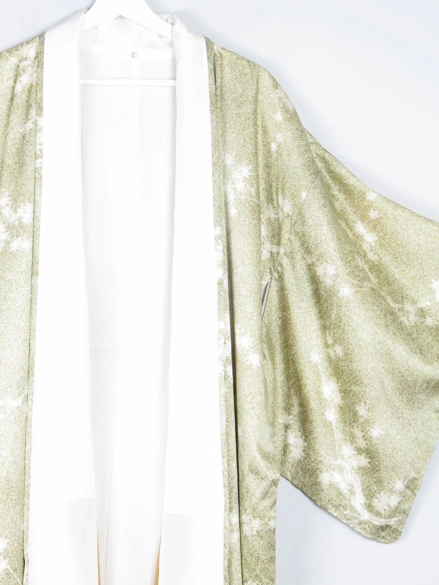 Vintage Green Leaf Print Kimono M