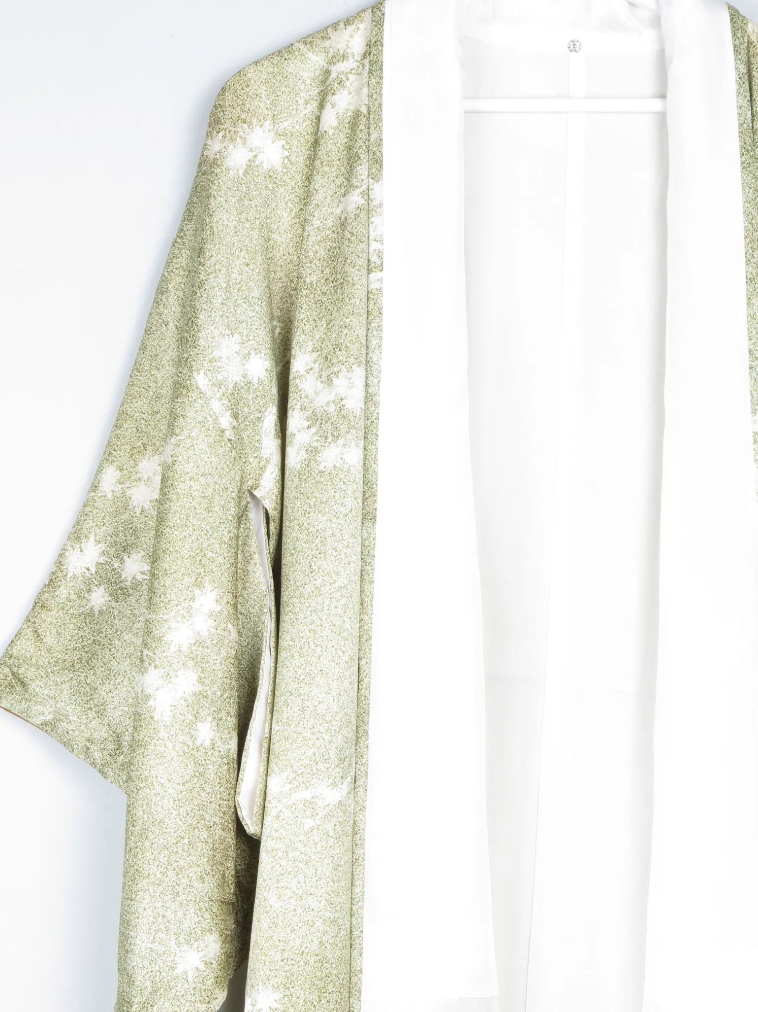 Vintage Green Leaf Print Kimono M