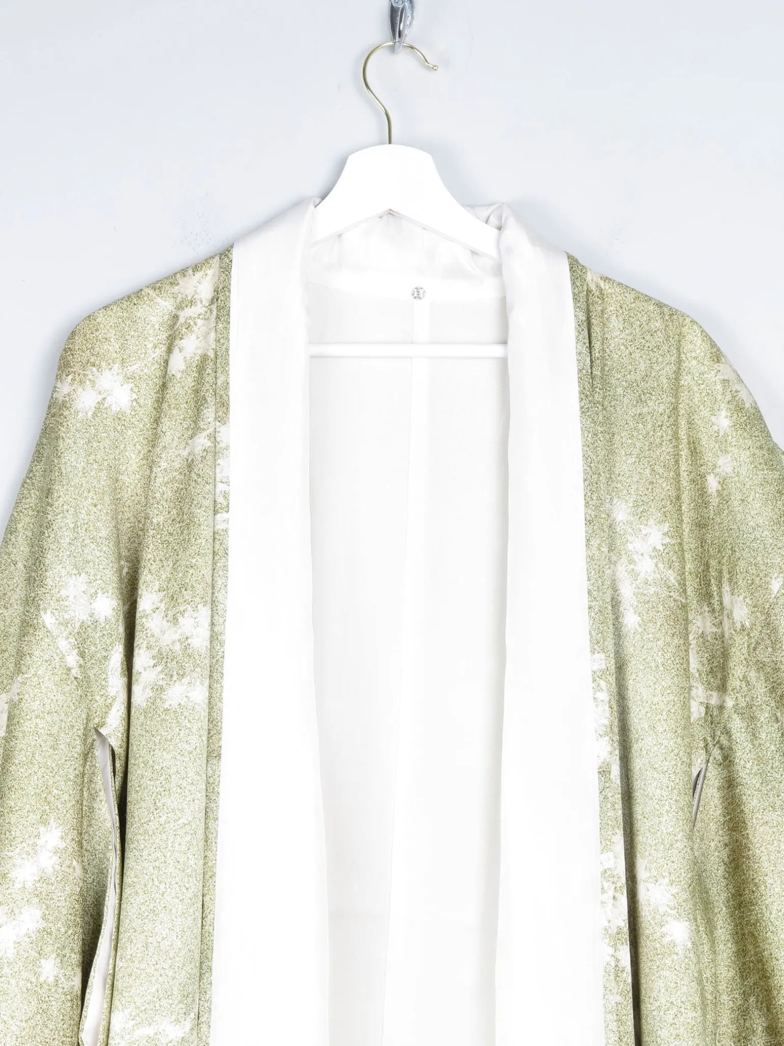 Vintage Green Leaf Print Kimono M