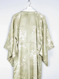 Vintage Green Leaf Print Kimono M