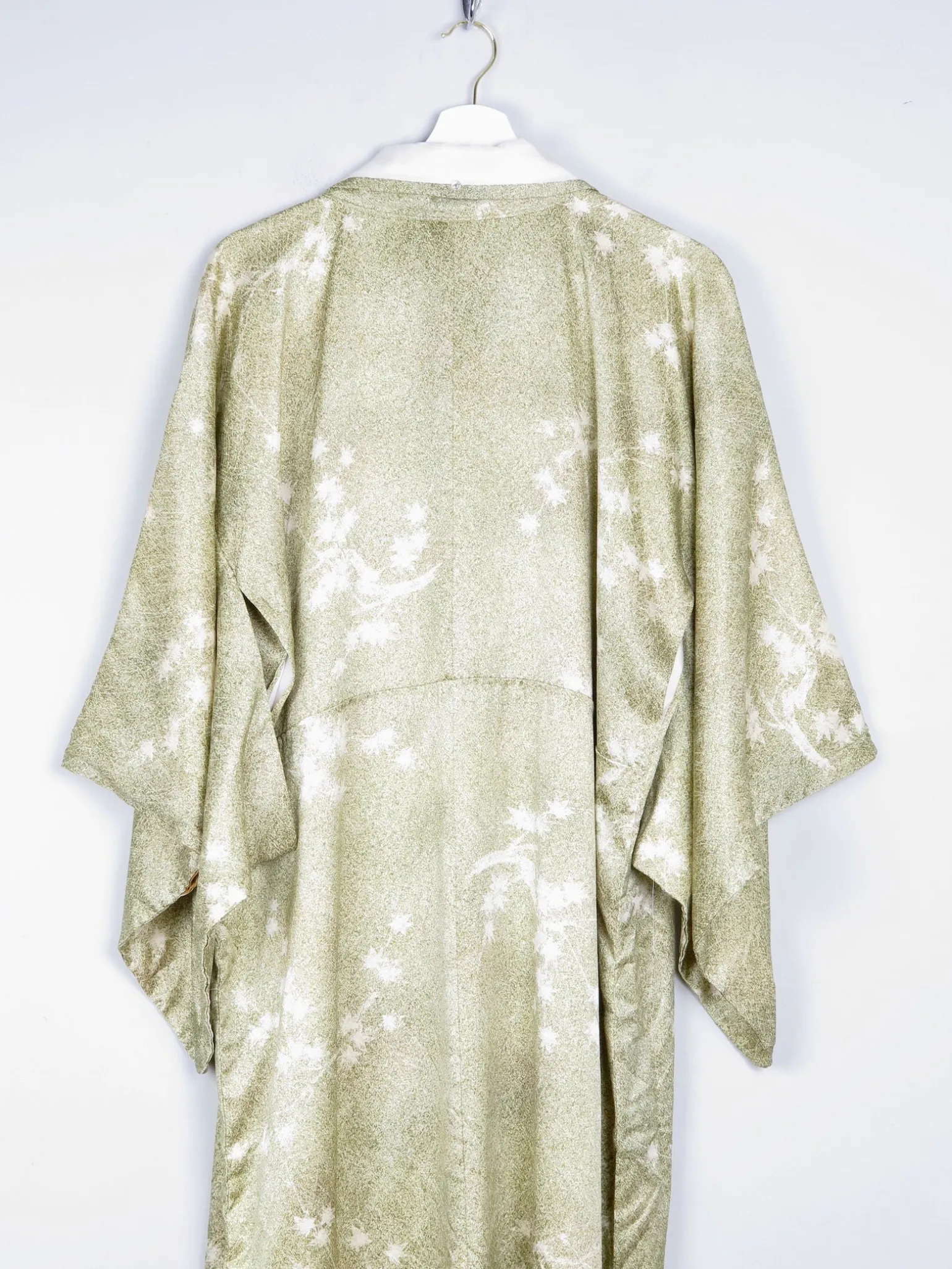 Vintage Green Leaf Print Kimono M