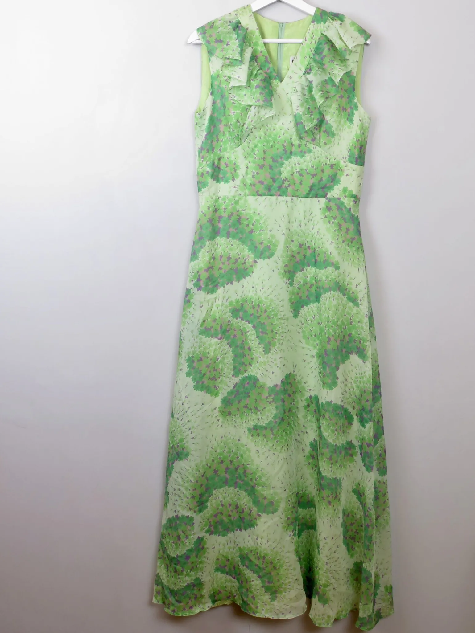 Vintage Green Printed Floral Maxi Dress M