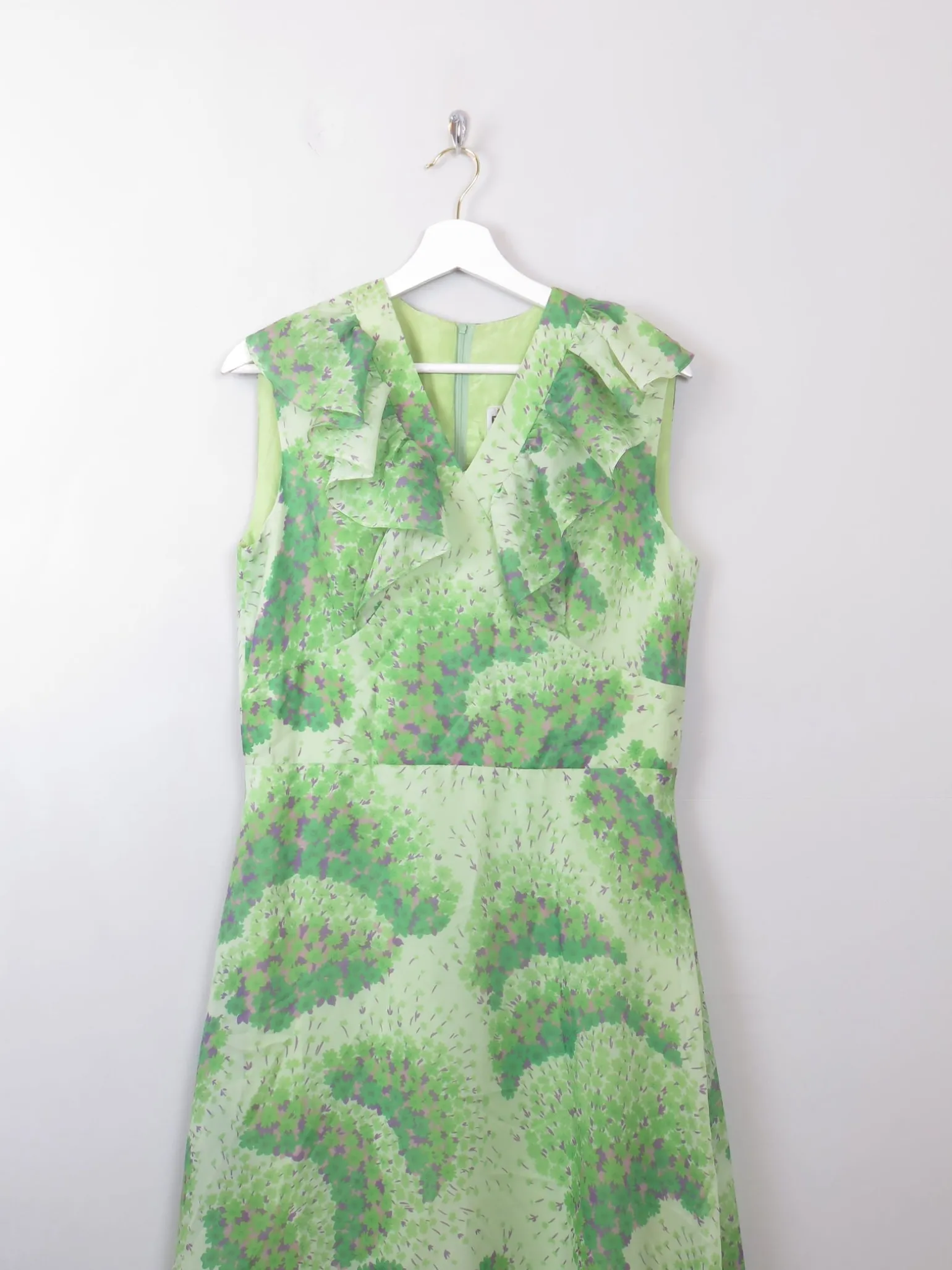 Vintage Green Printed Floral Maxi Dress M
