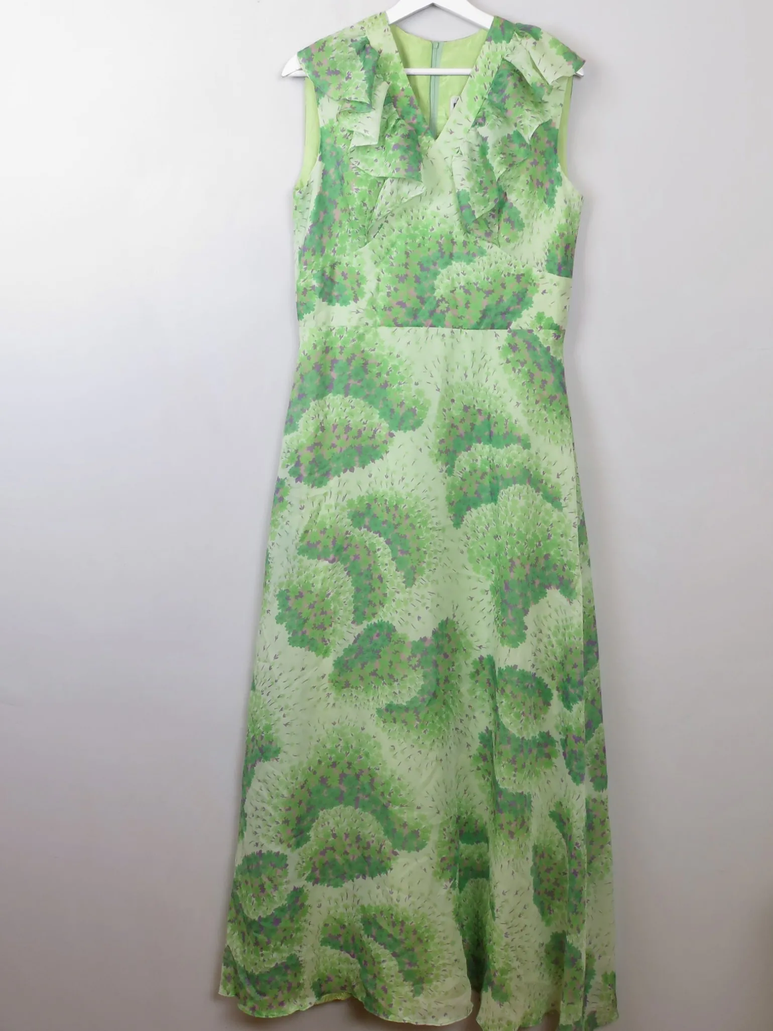 Vintage Green Printed Floral Maxi Dress M