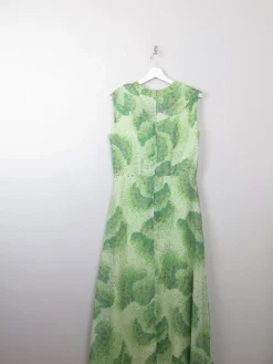 Vintage Green Printed Floral Maxi Dress M