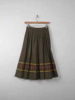 Vintage Green Wool Full Skirt XS
